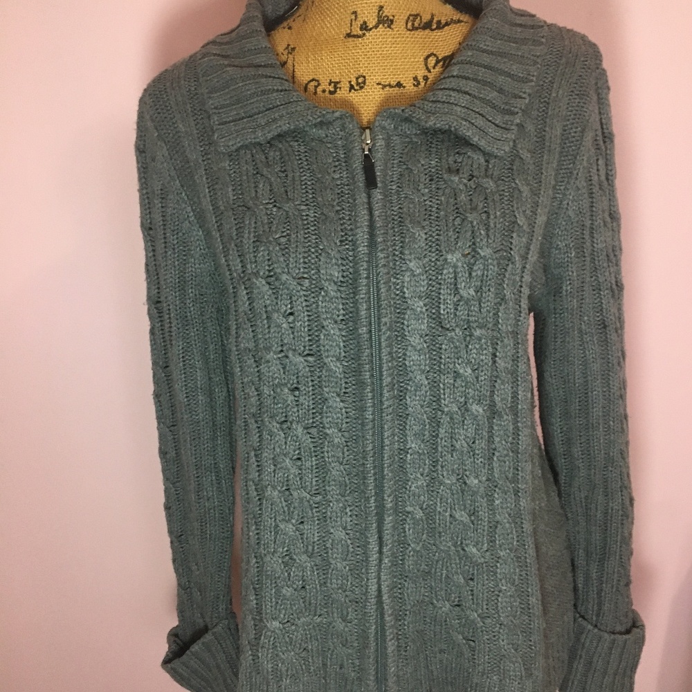 grey cardigan